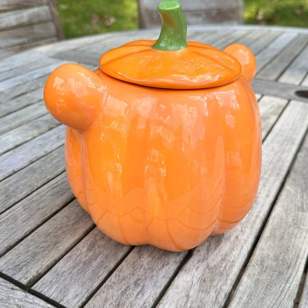 Disney Winnie the Pooh Pumpkin Cookie Jar Zrike Brands Hand Painted Orange 10in